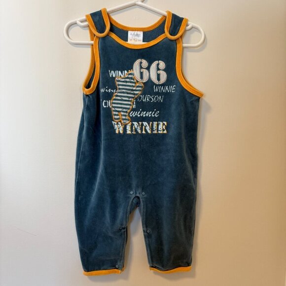 Winnie the Pooh Overalls Romper Blue Velvety 6-9 months Blue / Orange - Picture 2 of 6